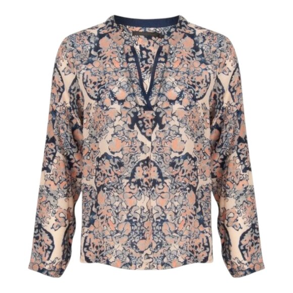 Coster Copenhagen Coral Print Long Sleeve Split Neck Top Women's 36 / US Small - Picture 1 of 7